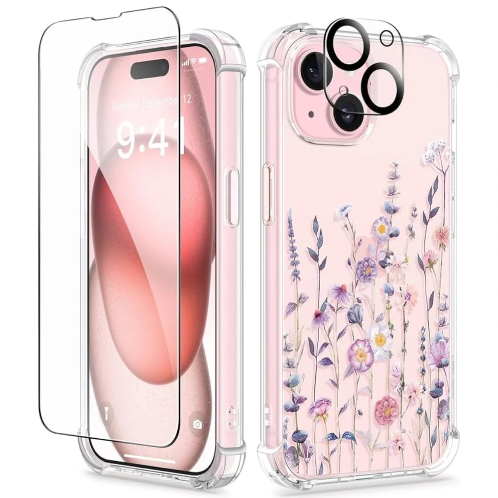 iPhone 15 Case, [3 in 1] with Screen Protector & Camera Lens Protector